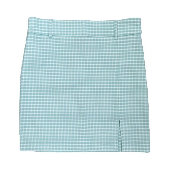 NWT Forever 21 Mini Skirt  Auqu/white Checkered Mini Pencil Above Knee Stretch M - Picture 2 of 10